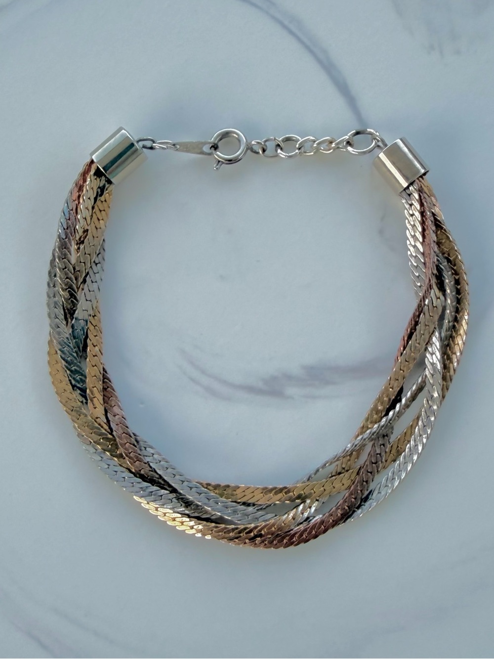 Tri-Color Braided Herringbone 5-Chain Bracelet, Vintage 80s